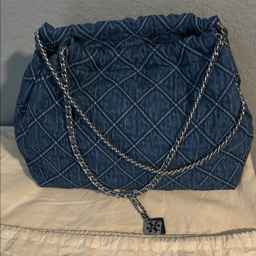 TORY Burch Fleming Soft Denim Hobo Bag New